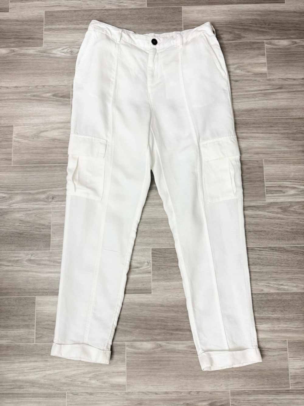 Nicole Miller Linen Blend White Cargo Pants - Women S